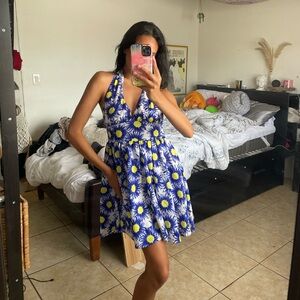 Vibrant Floral Halter Mini Dress